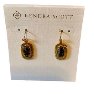 Kendra Scott Vintage Gold & Black Pyrite Small Drop Earrings.